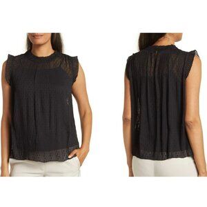 Adrianna Papell‎ Swiss Dot Pleated Sleeveless Blouse Black M